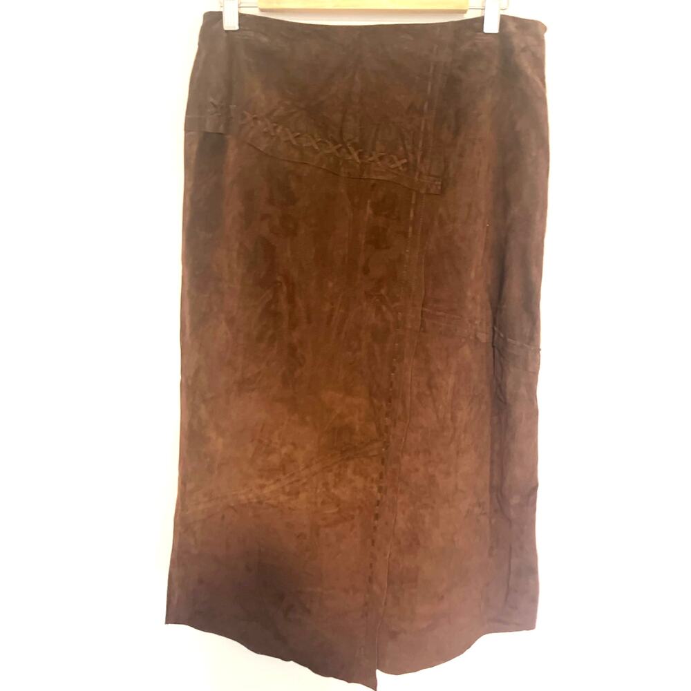 Bohemian Suede Midi Skirt Brown Size 10 Western Style